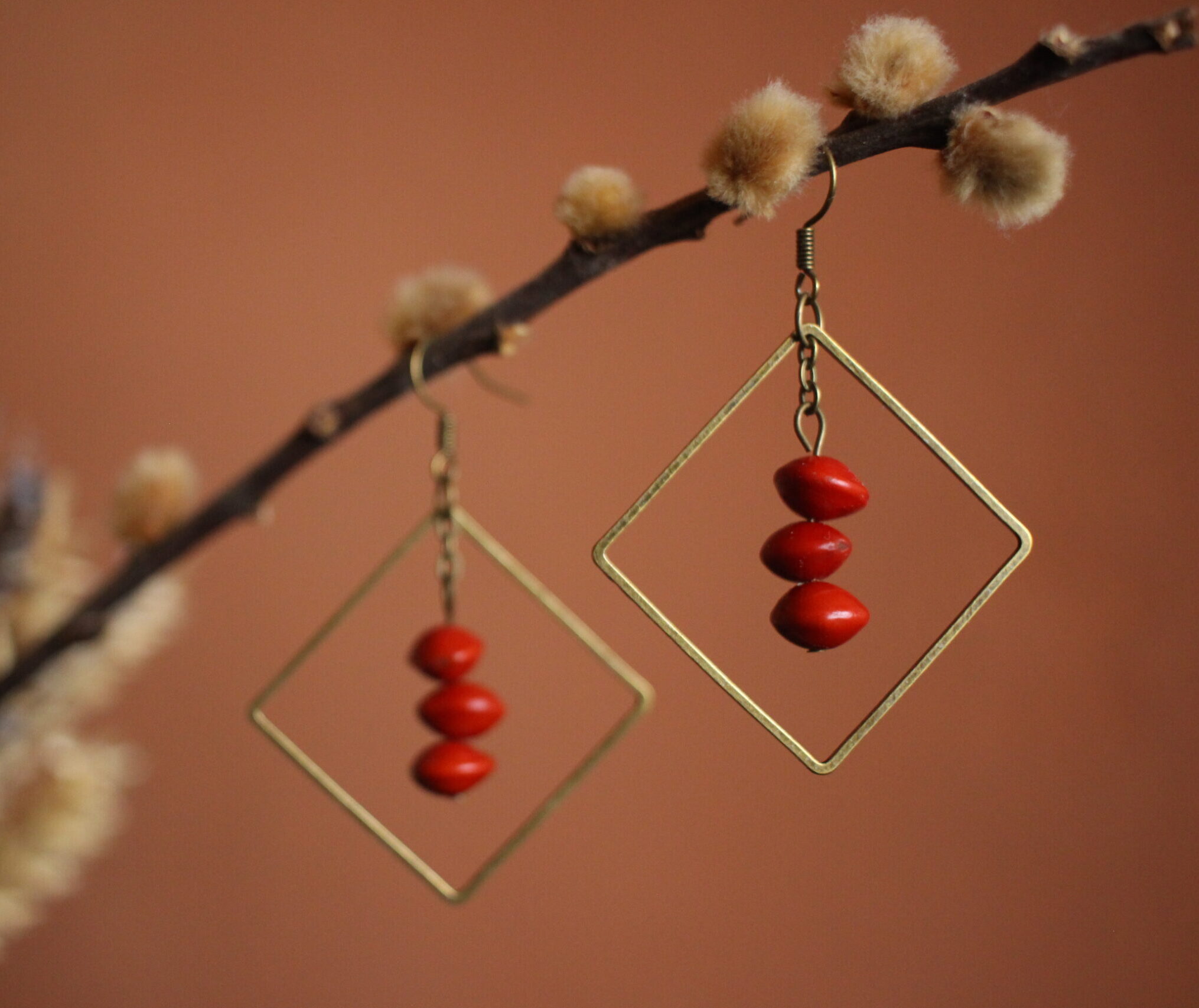 Boucles d'oreilles Carré rouge