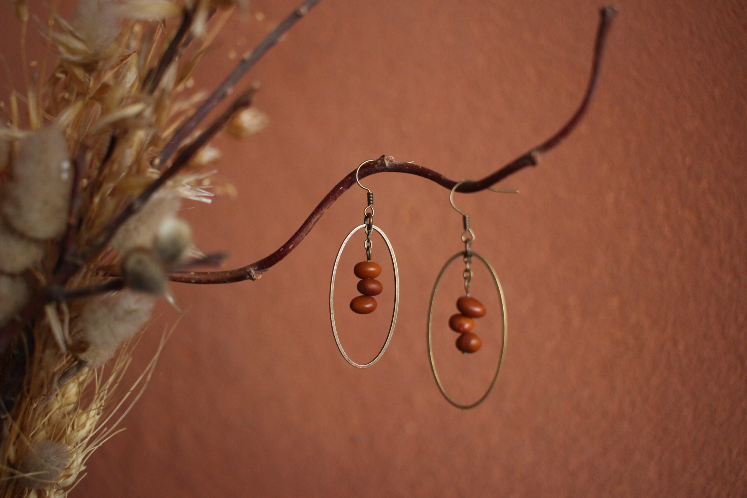 Boucles d'oreilles Ovale marron