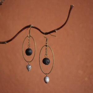 Boucles d'oreilles Ovale noire et job