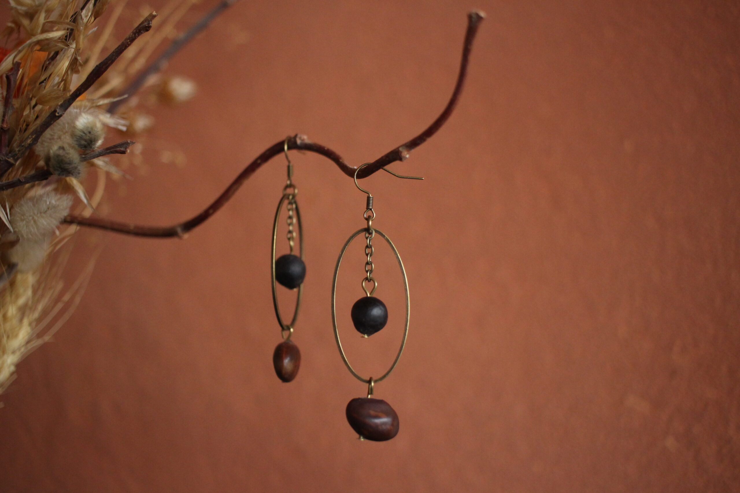 Boucles d'oreilles Ovale noire et marron