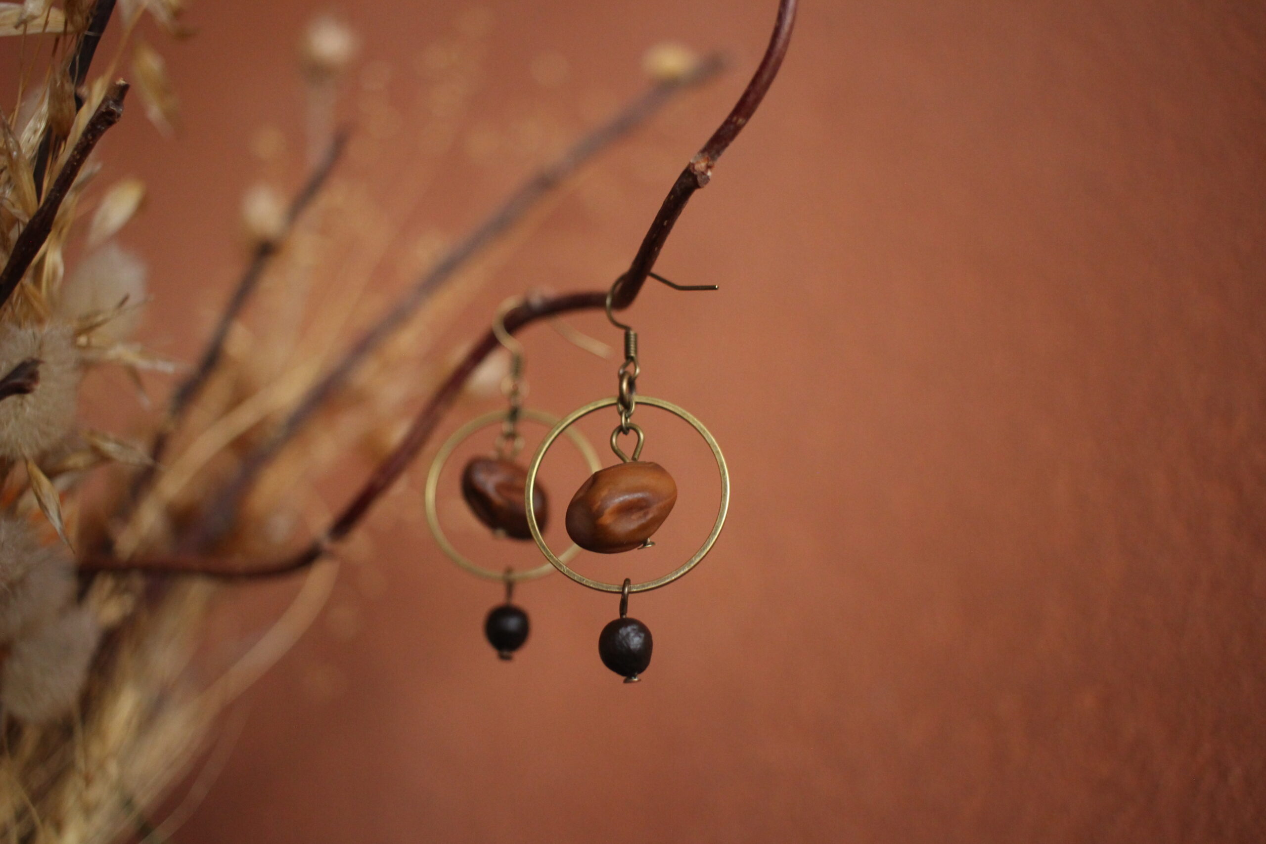 Boucles d'oreilles Rond marron et noir