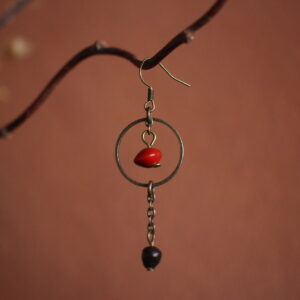Boucles d'oreilles Petit rond rouge et graine de Savonnier de Chine