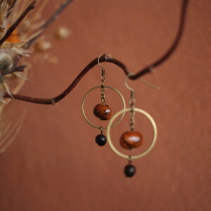 Boucles d'oreilles Petit rond haricot coco et Savonnier de Chine