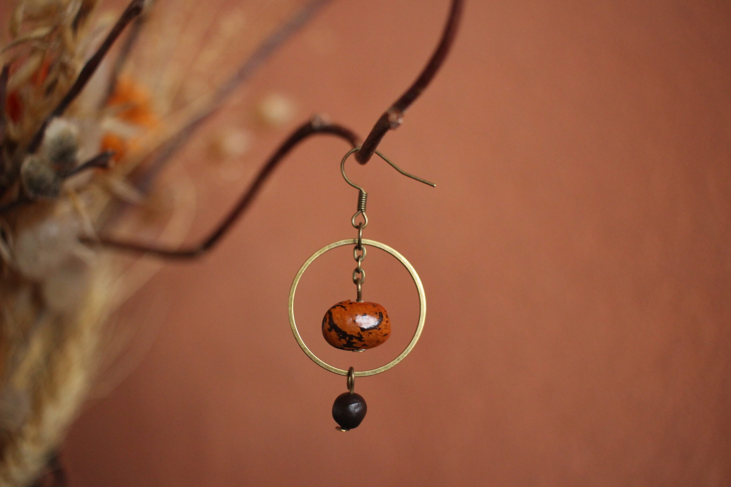 Boucles d'oreilles Petit rond haricot coco et Savonnier de Chine – Image 6