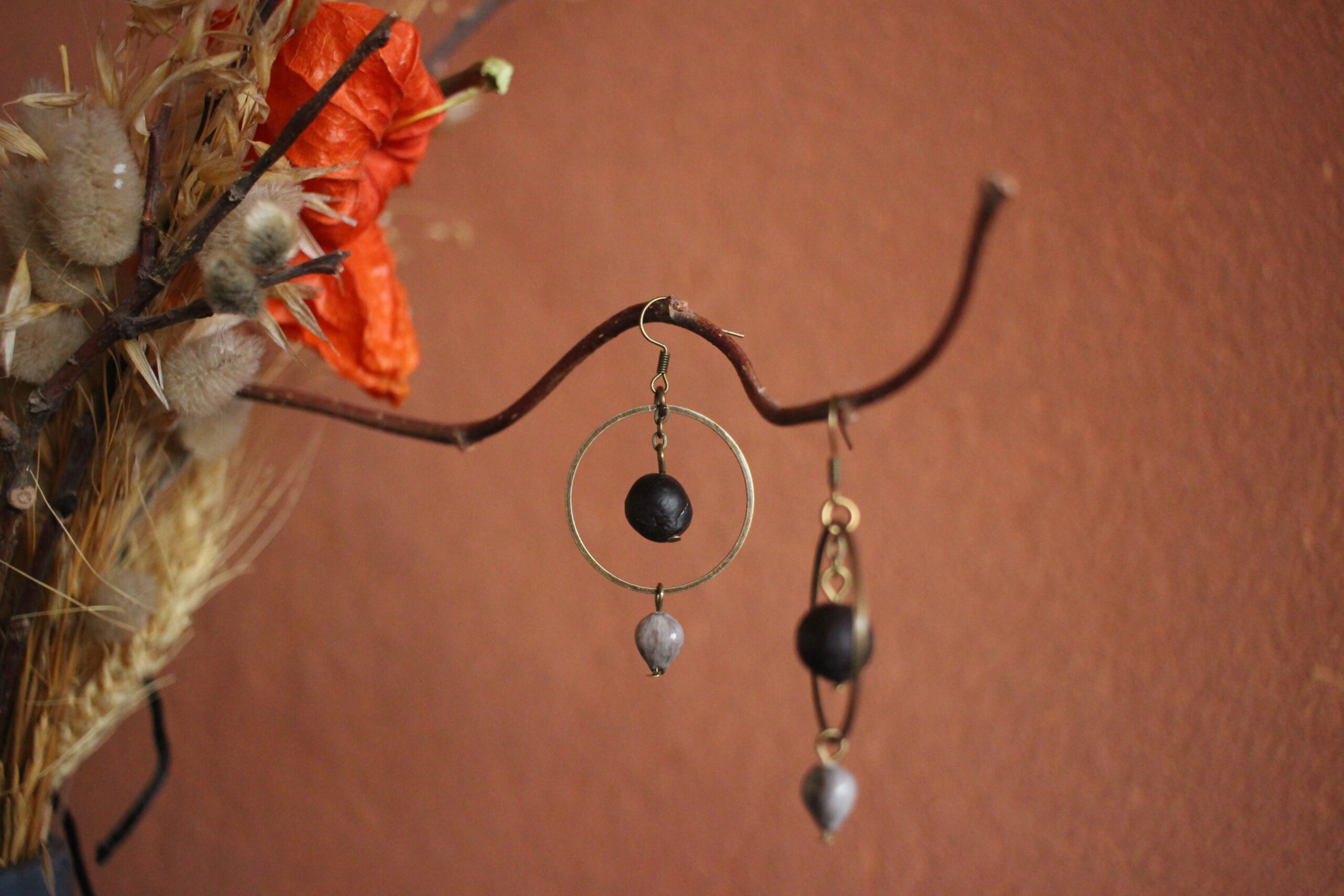 Boucles d'oreilles Rond noir et job – Image 2