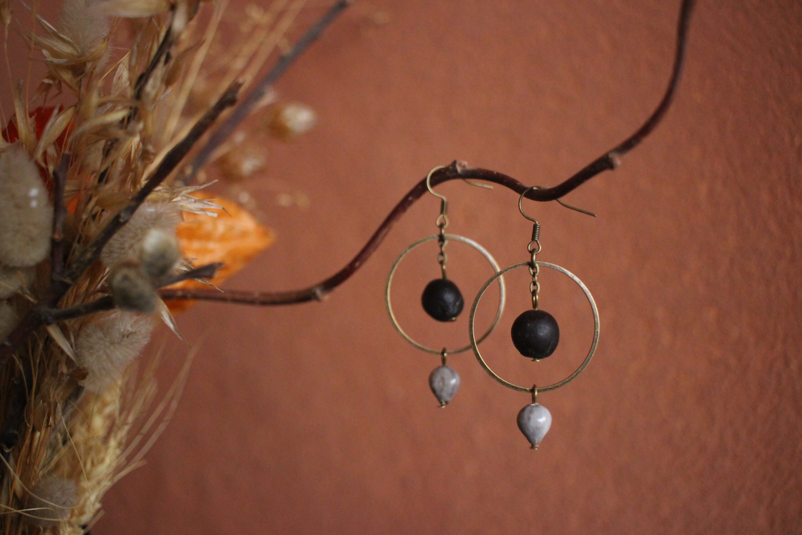 Boucles d'oreilles Rond noir et job – Image 4