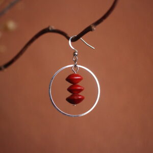 Boucles d'oreilles Rond rouge argent